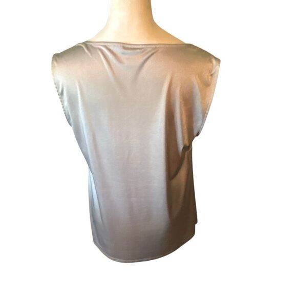 Womens Ann Taylor Blouse, size Large, Silver Gray, Satiny, Sleeveless, Cowl Neck - Picture 3 of 5